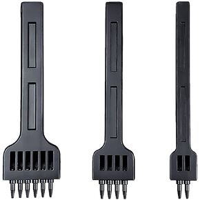 KEWAYO 3-Piece Leather Stitching Chisel Set - 4mm Diamond Prong (2/4/6 Teeth) for Leather Craft & Repair - Professional Punch Tools with Wooden Handle (Black)