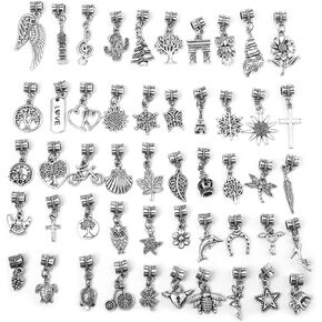 OBSEDE 50pcs Pendant Charms Mixed Smooth Spacer Beads DIY Findings for Necklace Bracelet Jewelry Making Crafting (50Pcs), Hole 0.2inch/4.8mm, Color Silver