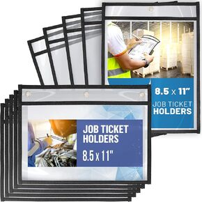 5 Pack Horizontal Job Ticket Holders 8.5x11 and 5 Pack Job Ticket Holders 8.5x11 Bundle Landscape Shop Ticket Holders 8 1/2 x 11 Work Order Plastic Sleeves for Documents Dry Erase Pocket Sleeves