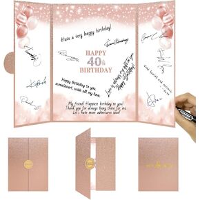 Trgowaul 30th Birthday Decorations for Women Guest Book Alternative Pink Rose Gold Happy 30th Birthday Signature Book, 30 Years Old Bday Signature Board 30th Birthday Party favor 30 Birthday Card Sign