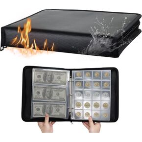 Fireproof Coin Collection Book Album, 360 Pockets Coin Holder & 36 Paper Money Binder, Coin Storage Collecting Organizer for Collectors, Pennies, Bill, Tokens, Badges