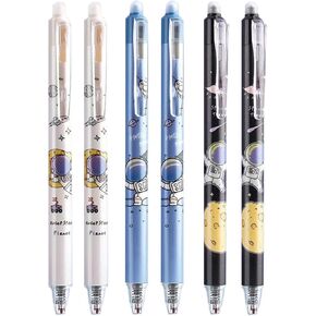 6 Pcs Erasable Gel Pens Cute Retractable Pens Cartoon Space Astronaut Erasable Pen 0.5mm Black Ink Point Writing Pen for Gilrs Boys School Office School Supplies (Astronaut-Black Ink)