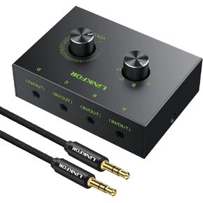 LiNKFOR R/L Stereo Audio Switch 2 in 1 Out R/L Stereo Audio Switch 1 in 2 Out Stereo Audio Splitter with Mute Button and No External Power Required