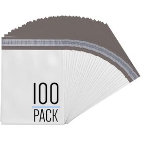 100 Pack Polymailer, 65 Mic (2.56 Mil), 12x15.5, White, Thick Durable, Waterproof Self-Sealing Shipping Bags and Envelopes, Made in Korea