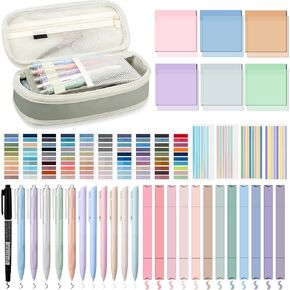 45 PCS Book Book Kit Case Glar Pencil Case ، 300 Notes Sticky Notes ، 2640 tabs sticky ، 11 قلم الحبر ، أداة التمييز ، العلامة ، المدارس الجمالية ، هدية كتاب الكتاب المقدس (الوردي)