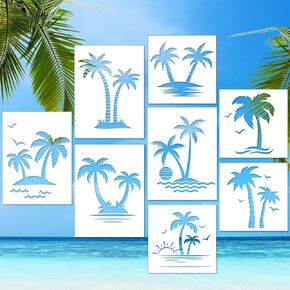 gisgfim 8Pcs Palm Trees Stencils Template Reusable Summer Beach Stencils for Painting on Wood Craft Canvas Walls Decorations DIY Projects Summer Chalk Stencils in Small & Large Sizes for Kids Toddlers