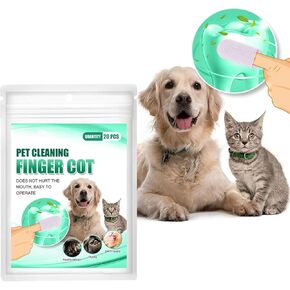 20Pcs White Teeth Cleaning Finger Wipes,Dog Eye WipesCleaning Wipes for Pet Teeth and Dog Tooth Brushing for Cleaning Teeth Ears and Eyes Suitable for Dogs and Cats Dirt and Discharge Pet Supplies