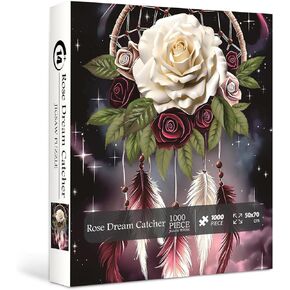 Rose Dream Catcher Buzzles للبالغين 1000 قطعة ، ألغاز فنون بانورامسو الخيالية ، لغز الأزهار السحرية