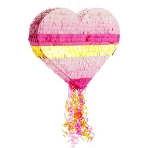 Pull String Rainbow Heart Pinata for Pastel Birthday Party Decorations (Small, 15.7 x 13 x 3 In)