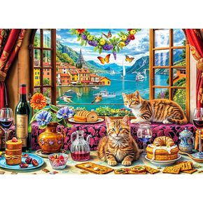 Jigsaw Puzzles for Adults 1000 Piece Puzzle for Adults 1000 Pieces Puzzle 1000 Pieces-Colorful Cats Beautiful Window View