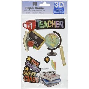 Paper House Productions STDM-0054E 3D Cardstock Stickers, Teacher (3-Pack)