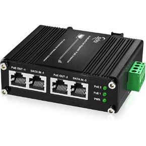 Industrial Gigabit 30W PoE Injector IEEE802.3af/at 12~48VDC Redundant Power Input DIN-Rail 48V PoE+ Output Injector 10/100/1000Mbps Power Over Ethernet 40℃ to 80℃