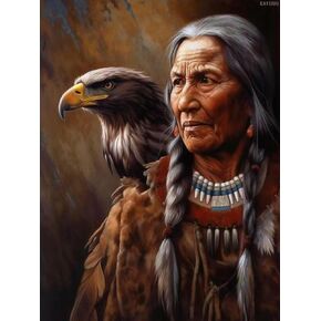 Kayeiuu Diamond Art Painting American American ، Wolf and Eagle Paints Indian Man and Woman Brown Kit للبالغين اللوحة الفنية الماسية بواسطة أرقام مجموعات جدار جدار المنزل ديكور المنزل 12x16in