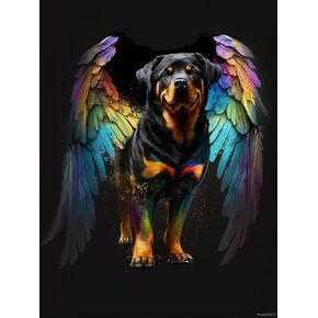 مجموعات الطلاء PuageMti Diamond للبالغين ، Rottweiler مع أجنحة 5D DIY الماس مجموعات الفنون الماس الكامل لدخول جدار ديكور الفنون الحجرية الأجنحة الملونة الحيوانات 12x16 بوصة
