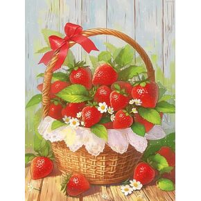 Qazwsx Strawberries مجموعات الطلاء الماس للبالغين ، DIY 5D ثمار الماس تدريبات كاملة للبالغين ، للديكور المنزل المبتدئين هدية 12x16 بوصة