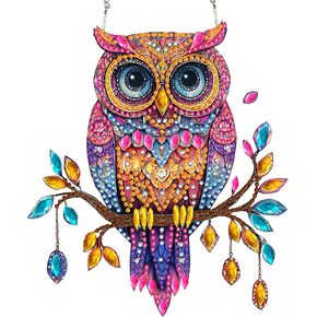 SKRYUIE Hanging Diamond Art Kits for Adults Owl, DIY Window Pendant Diamond Painting Kit Sun Catcher, Special Shaped Crystal Acrylic Double Sided, Porch Outdoor Spring Ornament 7.49 x 6.7 Inch