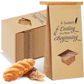 Kolldenn 50 Pack Graduation Cookie Bags with Window Graduation Bakery Bags with Tin Tie Tab Lock Sweet Endings to New Beginnings Kraft Paper Gift for School Party Congrats Grad Supplies