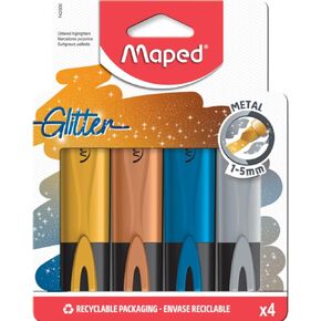 Maped Fluo Peps Classic Metallic Glitter Highlighters - Pack of 4 - Study & Gratize - حبر بريق فريد - متعدد الاستخدامات ومريح