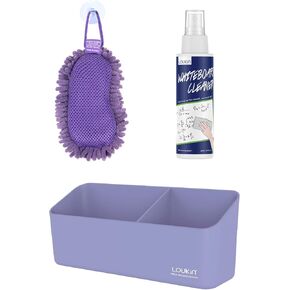 LOUKIN Whiteboard Accessories Bundle | Shag Dry Erase Eraser (Purple) & Whiteboard Cleaner (3.4 fl oz) & Magnetic and Adhesive Marker Holder (Purple)