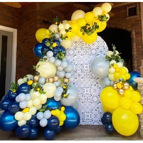 Lemon Balloon Garland Arch Kit, 153pcs Lemon Yellow Royal Blue and Dusty Blue Balloons for Lemonade Party Baby Shower Birthday Honeybee Party Supplies Bridal Shower Party Decoration (Lemon)