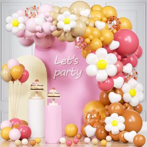 YQUQWN 154 PCS Boho Daisy Balloon Garland Arch Kit with Daisy Flower Rose Gold Confetti Balloons, Birthday Floral Baby Shower, Retro Groovy, Mothers Day Party, Wedding Groovy Balloon Party Decorations