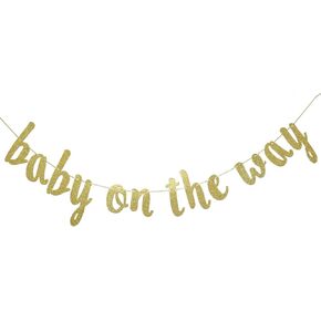 Baby Way Banner Hanging Garland for Gender تكشف عن زخارف الحفلات صورة الحمل ترحيب علامة خلفية كعكة الطفل (Gold Glitter)