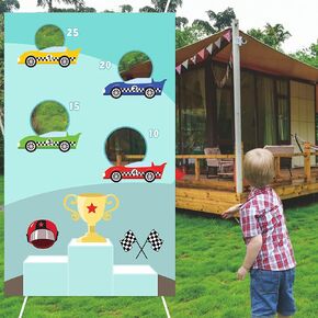 RaceCar F1 Toss Games Banner Background Racing Race Car Trophy Check Flag Sports Theme Decorations Decor for Indoor Outdoor Boys Girls 1st Birthday Party Baby Shower Race Fans Supplies Gift Backdrop