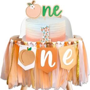 Peach One Party Decorations - Beach High Cairs Lanner ， Peach One Wooden Cake Topper ， Sweet One Birthday Party Supplies