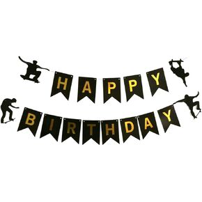 موضوع التزلج على لافتة عيد ميلاد سعيد ، لوحات التزلج على لوح التزلج ، مستلزمات التزلج على لوح التزلج ، ديكورات للحفل