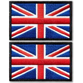 Anley Tactical United Kingdom Flag Patches (2 Pack) - 2 "× 3" العلم المملكة المتحدة العسكرية الزي العسكري خياطة على رقعة الشعار - حلقات الحلقة والخطاف تعلق على القبعات التكتيكية والملابس والتروس
