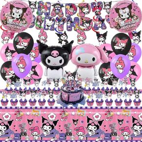 52PCS - For Anime theme Theme Party Decorations Set - Ideal for Girls' Birthdays! Includes Banner, Backdrop, Balloons, Hanging Swirls, Cake & Cupcake Toppers, and Tablecloth
