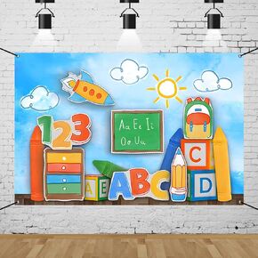 CSFOTO Polyester 6x3.6ft العودة إلى BANNER BANNER اليوم الأول للمدرسة ABC موضوع الرسوم المتحركة ترحيب حفلة ديكور راية الفئة