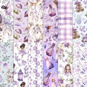24 PCS Fairy Scrapbook Paper Paper ، Purple Mushroom House paper dovative paper لصنع البطاقات الفنية المصنوعة يدويًا ، زخرفة ألبوم سجل القصاصات