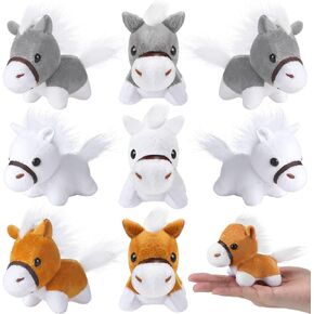 Zomiboo 9 Pack Horse Stuffed Animals Plush Toy Standing Stuffed Horse 4 Inch Mini Plush with Detachable Chain for Animal Theme Party Birthday Decoration Supplies(Vivid Style)