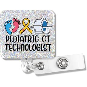 Pediatric CT Technologist Funny Glitter Badge Reel for Nurse, Retractable Badge Holder with Alligator Clip for Pediatrics Doctor Nurse NICU Neonatal Nurse, CT Technician Birthday Gifts
