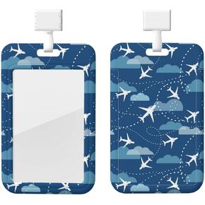 Airplane Aircraft Plane Pattern Id Badge Holder with Lanyard Card Name Tag Id Card Badge for Workers Nurses Doctors Teacher Students