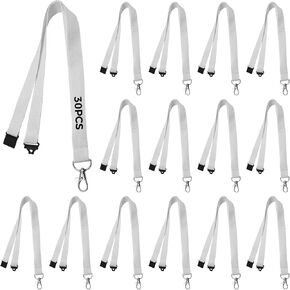 30 PCS تسامي الحبل فارغ ، 0.78 × 39 "شارة معرف البوليستر الأبيض مع مقطع الانفصال عن الأمان وخطاف دوارة المعادن ، نقل الحرارة الجاهزة عن الرقبة لشارة الموظف