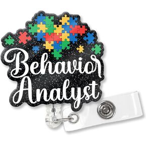 XQLZY Behavior Analyst Fun Black Glitter Retractable Badge Reel with Shark Clip, Cute Puzzle Badge Holder Gift for Doctor Nurse Psychologist Behavior Therapist Autism Medical Assistant
