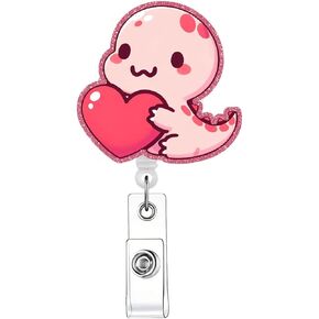 Valentine's Badge Reel Cute Retractable Badge Holder with Alligator Clip Valentines Office Gifts Dinosaur with Heart ID Name Badge Holder Felt Lanyard Name Tag Clip Strap for Nurses Teachers