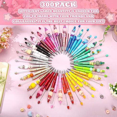 Kosiz 300 PCS PEADER PEN BEAR BEAD BEAD PEN PEN DIY Black Ink Ballpoint for DIY Making Kids Office Office School School Supplies (Candy Color) in Saudi Arabia