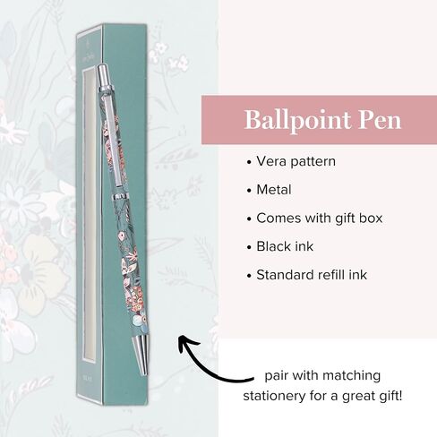 Vera Bradley Black Ink Ballpoint Pen with Gift Box, Green Metal Pen Accepts Standard Refills, Sunlit Garden Greek Sage in Saudi Arabia