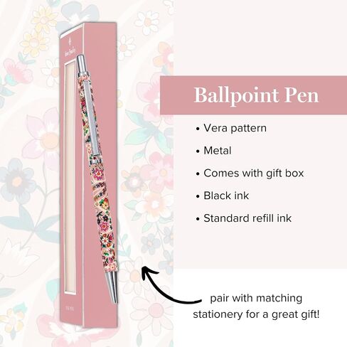 Vera Bradley Black Ink Ballpoint Pen with Gift Box, Green Metal Pen Accepts Standard Refills, Sunlit Garden Greek Sage in Saudi Arabia