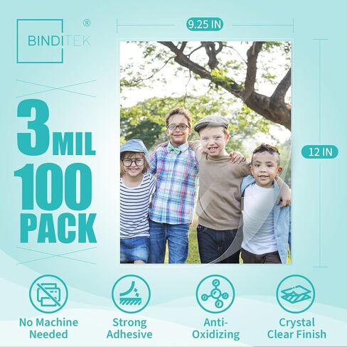 Binditek 50 Pack Self-Adhesive Laminating Sheets, 9.25 x 12 Inches Laminating Sheets for Letter Size, No Machine Needed, Clear, Glossy Finish, 3 Mil Thick in Saudi Arabia
