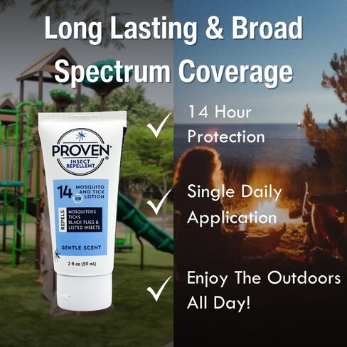 Proven Insect Repellent Lotion, Keep Mosquitoes, Ticks and Flies Off, DEET Alternative Repellent, Up to 14-Hour Protection, Great for Outdoor Camping and Hiking- 2 Ounce, Odorless Lotion, 2 Pack in Kuwait