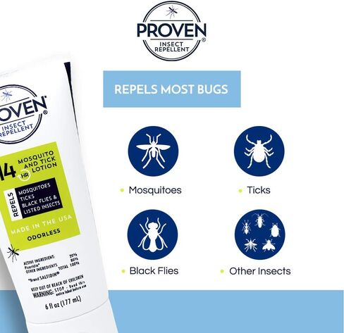 Proven Insect Repellent Lotion, Keep Mosquitoes, Ticks and Flies Off, DEET Alternative Repellent, Up to 14-Hour Protection, Great for Outdoor Camping and Hiking- 2 Ounce, Odorless Lotion, 2 Pack in Kuwait
