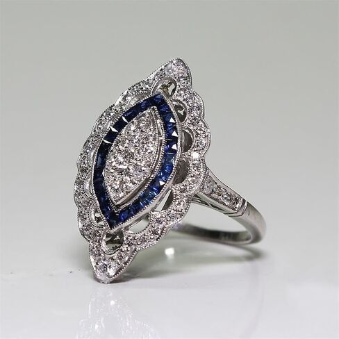 AZQ Vintage 925 Sterling Silver Shiny Full Diamond Gemstone Ring 18K Gold Cubic Zirconia Sapphire Cocktail Ring CZ Diamond Multi Row Rings Eternity Engagement Wedding Ring For Women Z.130 (US Code 8) in Saudi Arabia