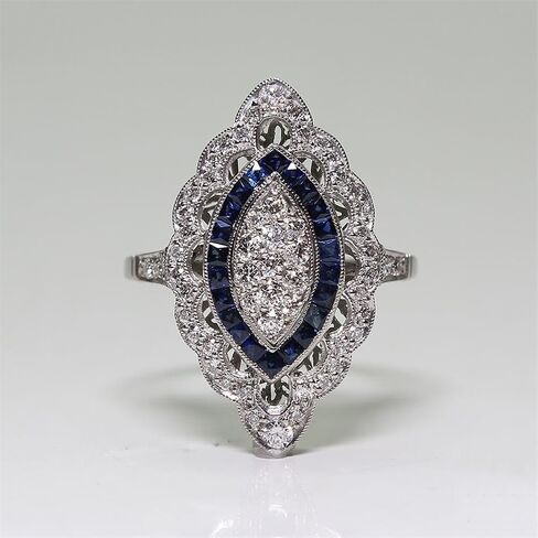 AZQ Vintage 925 Sterling Silver Shiny Full Diamond Gemstone Ring 18K Gold Cubic Zirconia Sapphire Cocktail Ring CZ Diamond Multi Row Rings Eternity Engagement Wedding Ring For Women Z.130 (US Code 8) in Saudi Arabia