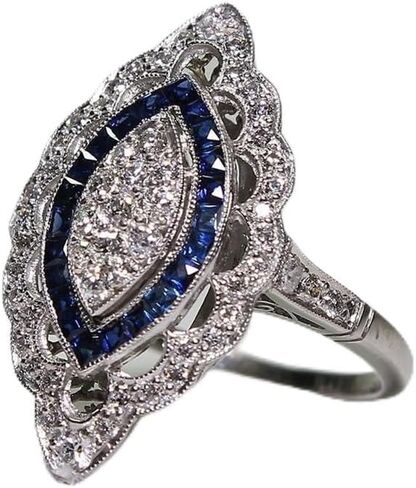 AZQ Vintage 925 Sterling Silver Shiny Full Diamond Gemstone Ring 18K Gold Cubic Zirconia Sapphire Cocktail Ring CZ Diamond Multi Row Rings Eternity Engagement Wedding Ring For Women Z.130 (US Code 8) in Saudi Arabia