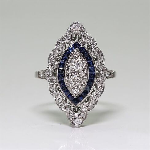 AZQ Vintage 925 Sterling Silver Shiny Full Diamond Gemstone Ring 18K Gold Cubic Zirconia Sapphire Cocktail Ring CZ Diamond Multi Row Rings Eternity Engagement Wedding Ring For Women Z.130 (US Code 8) in Saudi Arabia