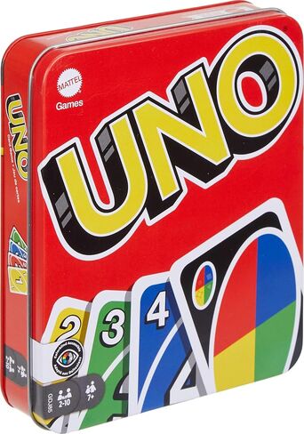 Mattel Games UNO Card Games, Left Hand Mattel Games UNO Game in Storage Tin with 112 Cards and Instructions, Travel Games in Saudi Arabia